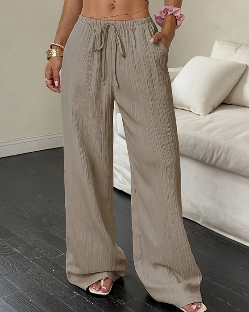 Dam Brett skaft Byxor Palazzo byxor Mode Streetwear Fullängd Hög midja Slät Elastisk midja Mateial som andas Bekväm Gata Dagliga kläder Utekväll Svart Vit Rodnande Rosa Kaki Sommar Vår Normal 2025 - $20.99 –P12