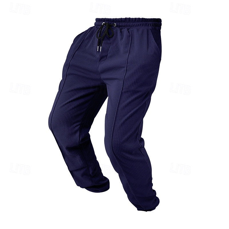 Hombre Pantalones de Deporte Pantalones Pantalones deportivos de pierna recta Pantalones de gofres Correa Bolsillo Cintura elástica Plano Comodidad Deporte Diario Moda Casual Negro Blanco 2026 - $21.99 –P19