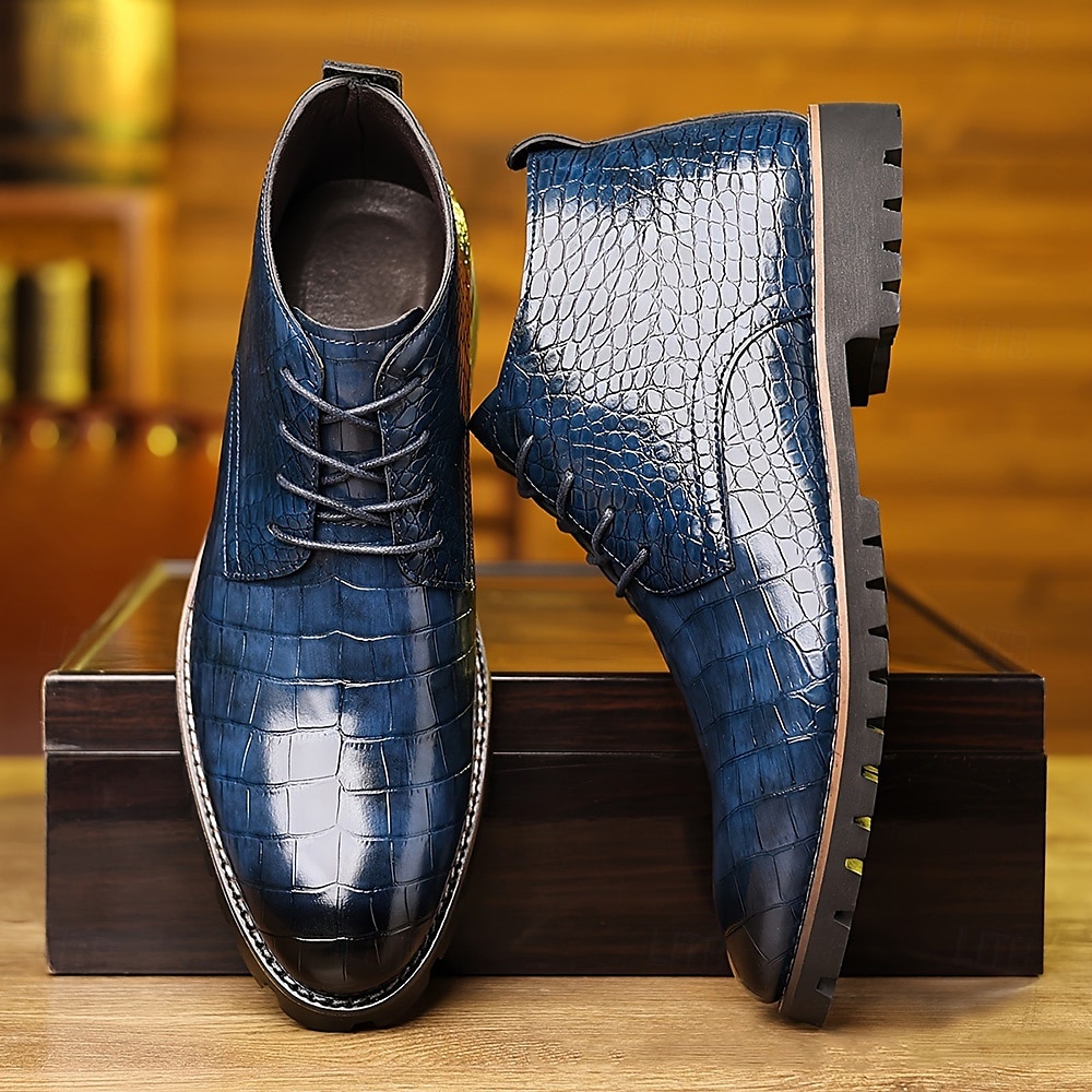Bottines en similicuir bleu à motif crocodile pour homme – Chaussures habillées à lacets pour les événements professionnels et en soirée de 2025 ? $42.99 –P3