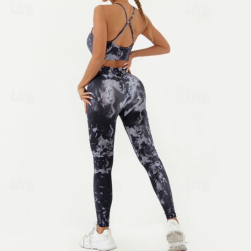 Dam 2-delad yogatröja Sport BH Loungekläder Tryck Träningsdräkter Mörkgrå Svart Gym Träna Träning Hög midja Stretch Andningsfunktion Magkontroll Ärmlös Sport Sportkläder 2025 - $42.99 –P5