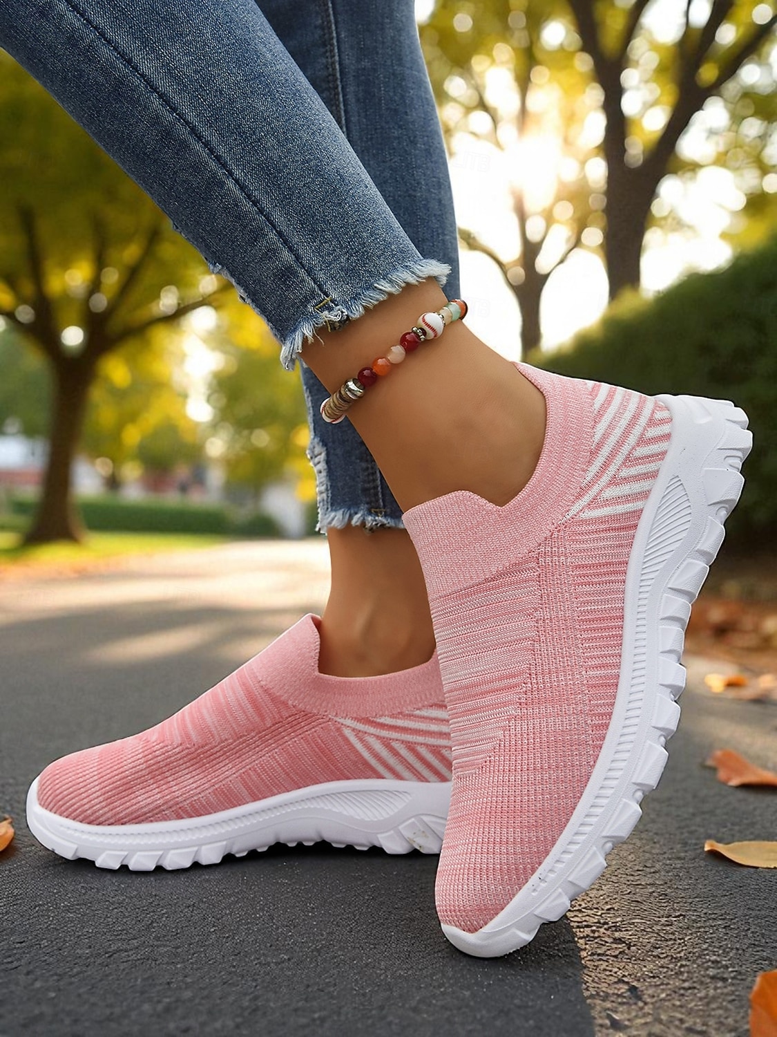 Dámské růžové flyknit nazouvací tenisky s bílou podrážkou – ležérní lehká vycházková obuv na fitness, cestování i každodenní nošení 2025 - $10.99 –P4