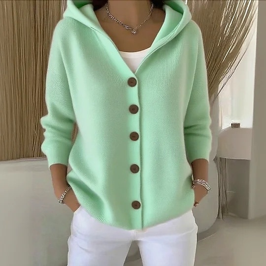Women's Sweater Cardigan Elegant Fashion Streetwear Pure Color Hooded Knitted Long Sleeve Regular Tops Knit Outdoor Daily Weekend Black White Fall Winter 2025 - $16.99 –P4
