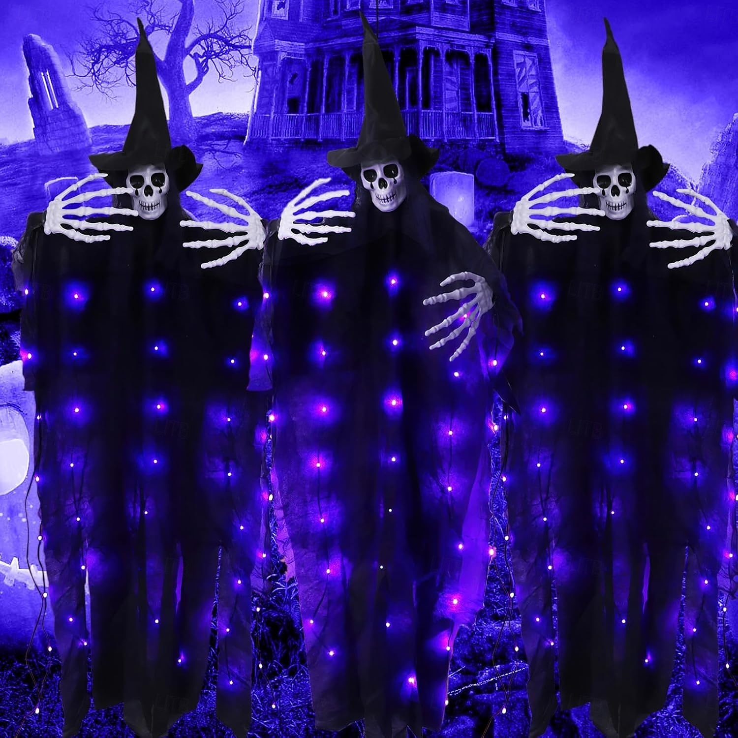 1 pièce 120 cm Halloween suspension lumineuse crâne lumière décorative, détection humaine, cinq effets sonores d'horreur, ambiance de fête intérieure et extérieure lumière décorative, boîte à piles de 2025 ? $20.99 –P3
