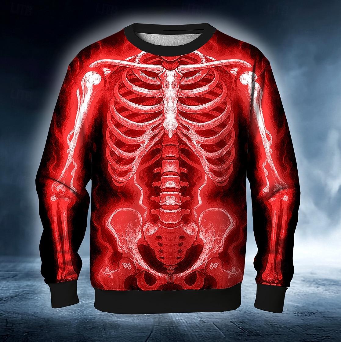 Halloween Tag der Toten Schädel Herren Skelett Kostüm Sweatshirt Punk Party Langarm Rundhalsausschnitt Urlaub rot blau Rundhals 3D alle Jahreszeiten Designer 2025 - $26.99 –P3