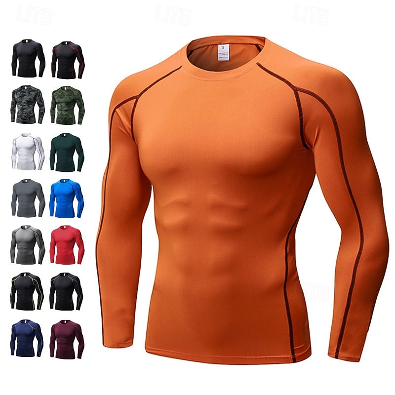 Per uomo Maglia a compressione Strato di base per l'allenamento T-shirt Fitness Manica Lunga Top Athleisure Autunno Asciugatura Rapida Palestra Pallacanestro Atletico abbigliamento sportivo del 2025 a $20.99 –P1