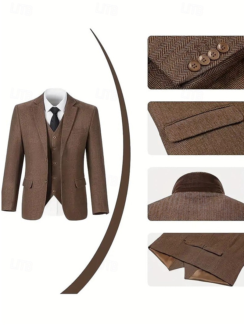 Pour des hommes Affaires Mariage d'automne Costumes de mariage Revers Cranté Marron Formel Couleur Unie Coupe sur mesure 3 pièces de 2025 ? $159.99 –P4