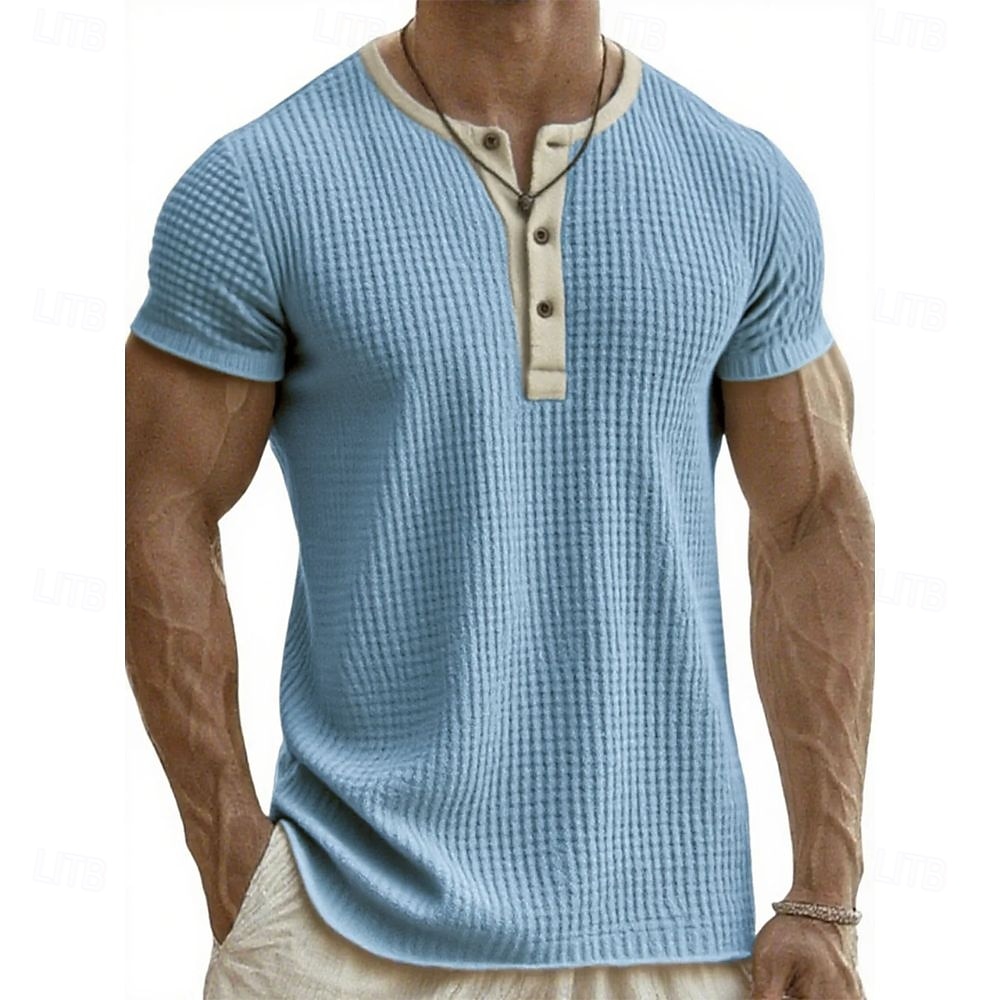 Pánské Tričko Henley Trička Tričko Top Krátký rukáv Henley Léto Podzim Retro Módní Designové Nostalgický Móda Retro Dovolená ulice Jdeme ven Černá Bílá Světlá růžová Top tričko pro muže 2025 - $26.99 –P5
