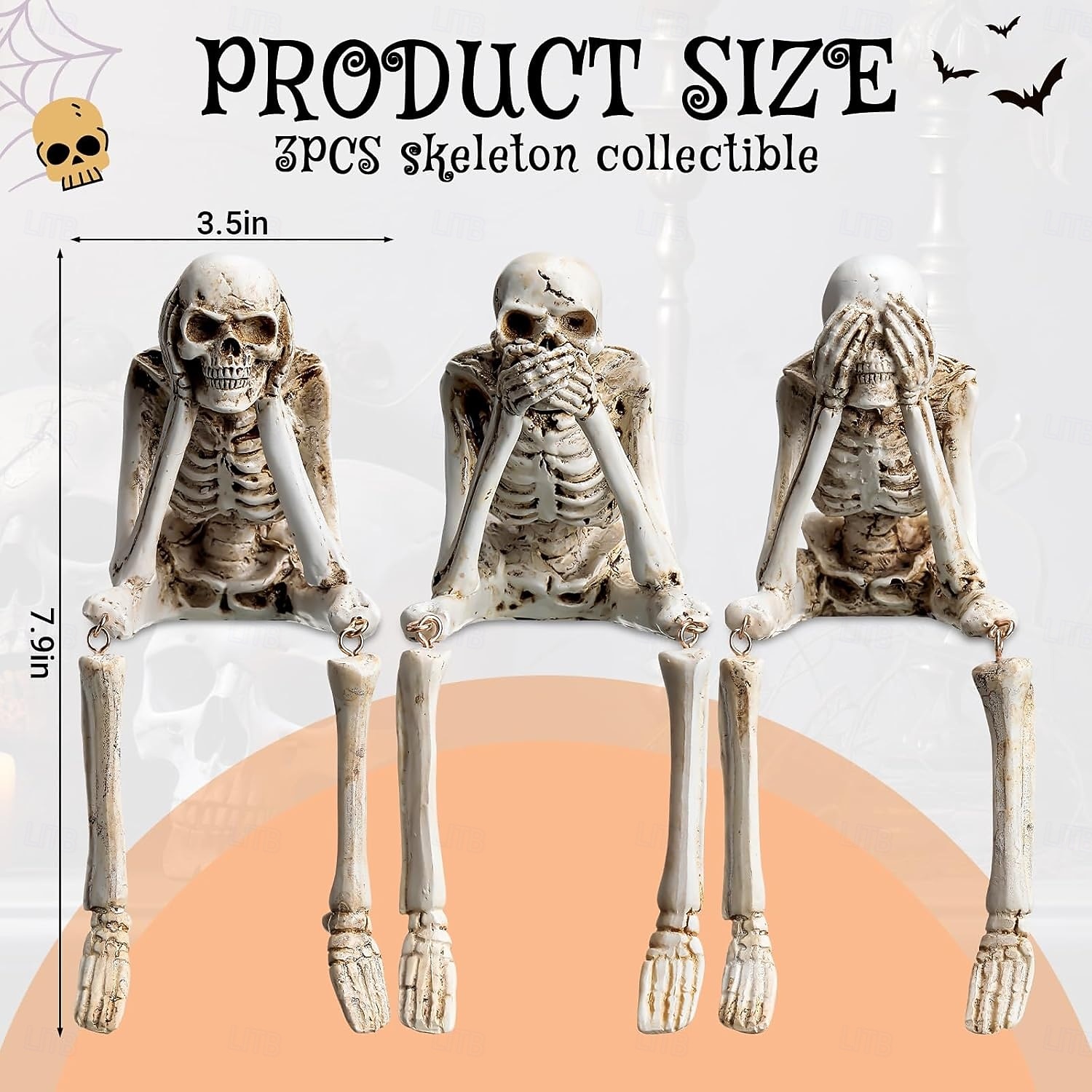 3 ks halloweenská simulace krbu, kombinace lebek, halloweenské sochy, vidět, mluvit, slyšet, žádné zlo, kostlivé figurky, realistické dekorace lebek pro domov, strašidelný dům, halloweenská párty 2025 - $29.99 –P7