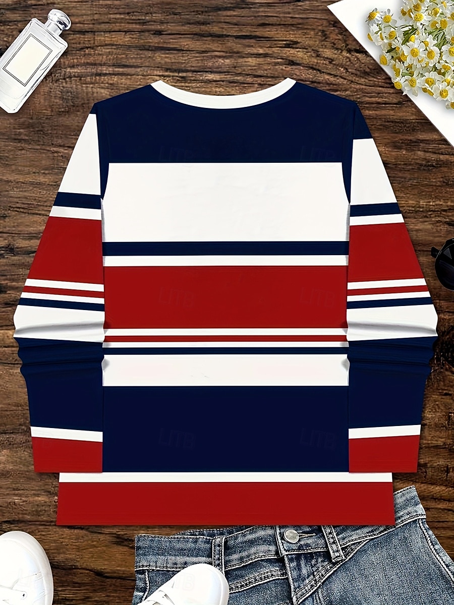 Pentru femei Tricou Grafic Geometric Dungi Epocă Stilat Clasic Manșon Lung Stil Nautic Rotund Topuri obișnuite Zilnic Imprimeu Bleumarin Primăvară Toamnă Iarnă 2025 - $22.99 –P3