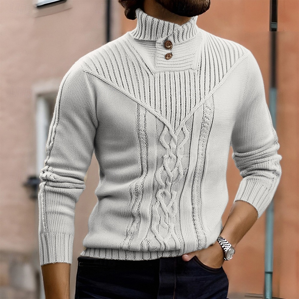 Miesten Neulepusero Neulottu villapaita Joustin Neuloa Tavalliset topit Kudottu Tavallinen Poolokaulus Muoti Perus Loma Arki-asut Vaatetus Syksy Talvi Viini Musta S M L 2026 - $46.99 –P2