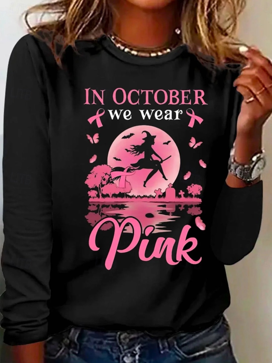 Halloween Γυναικείο T shirt Μάγισσα Μακρύ Λεβέτη Γραφικά Vintage Casual Μακρύ Λαιμό Κανονικά Μπλουζάκια Καθημερινή Εκτύπωση Ροζ Πορτοκαλί Χακί Άνοιξη Φθινόπωρο Προφθινόπωρο 2025 - $22.99 –P3