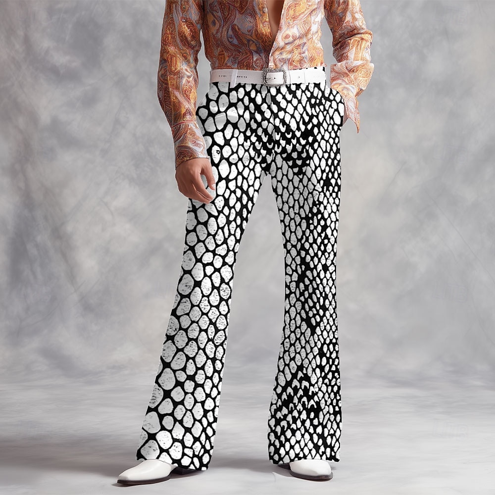 Men's Geometric Snake Skin Pattern Disco Pants 60s 70s Bell Bottoms Mid Waist Fashion Vintage Retro Outdoor Vacation Party Printed Side Pockets Flared Leg Pants Trousers Spring Fall 3D Print Black 2026 - $29.99 –P4