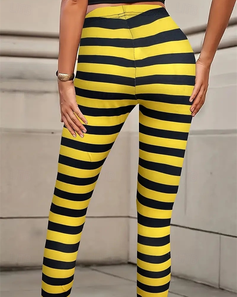 Mulheres Calças Leggings Roupa de rua Casual Comprimento total Cintura Alta Listra Cintura elástica Imprimir Respirabilidade Confortável Com Stretch Férias Rua Roupa Diária Amarelo Verão Primavera de 2025 por $17.99 –P3