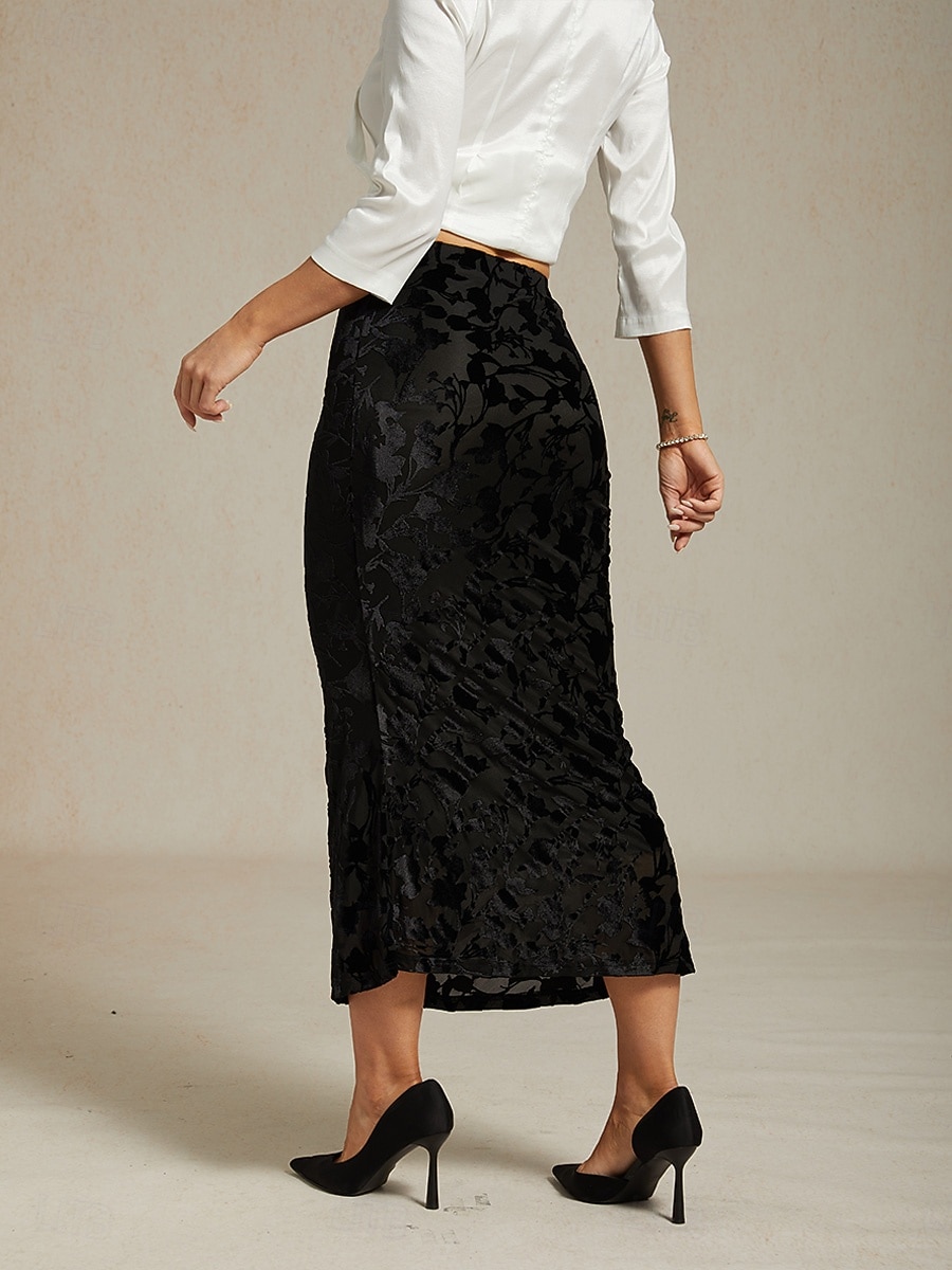 Femmes Jupe Trompette / Sirène Élégant ancien Maxi Taille haute Jupes Élastique Noir Printemps Velours de 2025 ? $59.99 –P2