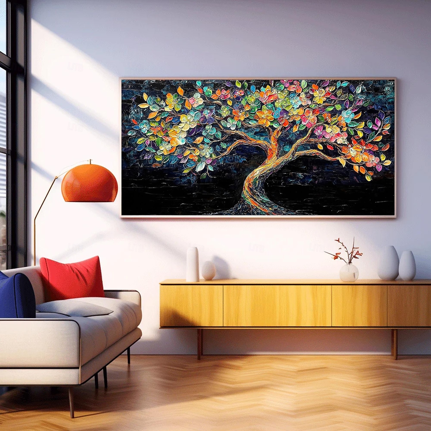 2025年 手作りのオリジナルのカラフルな咲く木の油絵、キャンバスの壁、抽象的な生命の木の絵画、家の装飾用、枠張り付き/内枠なしの絵画  コレクション – $100.99 –P6