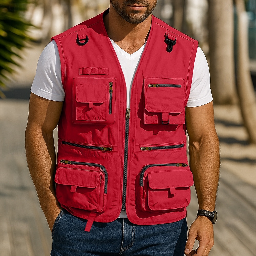 Herr Utomhusväst Taktisk jacka Utomhussport Ledigt Fiske Camping och vandring Aktiv Sportig Sommar Vår Flera fickor Flerskikt Mesh-paneler Polyester Maska Taktisk Fiske Dragkedja Kraglös Normal Svart 2025 - $29.99 –P6