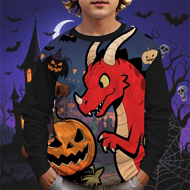 Halloween Pojkar 3D Tecknat Pumpa Dinosaurie T-shirt Långärmad Vår Höst Mode Grundläggande Barn 4-12 år Rund hals Utomhus Ledigt Dagligen Normal 2025 - $13.99 –P3