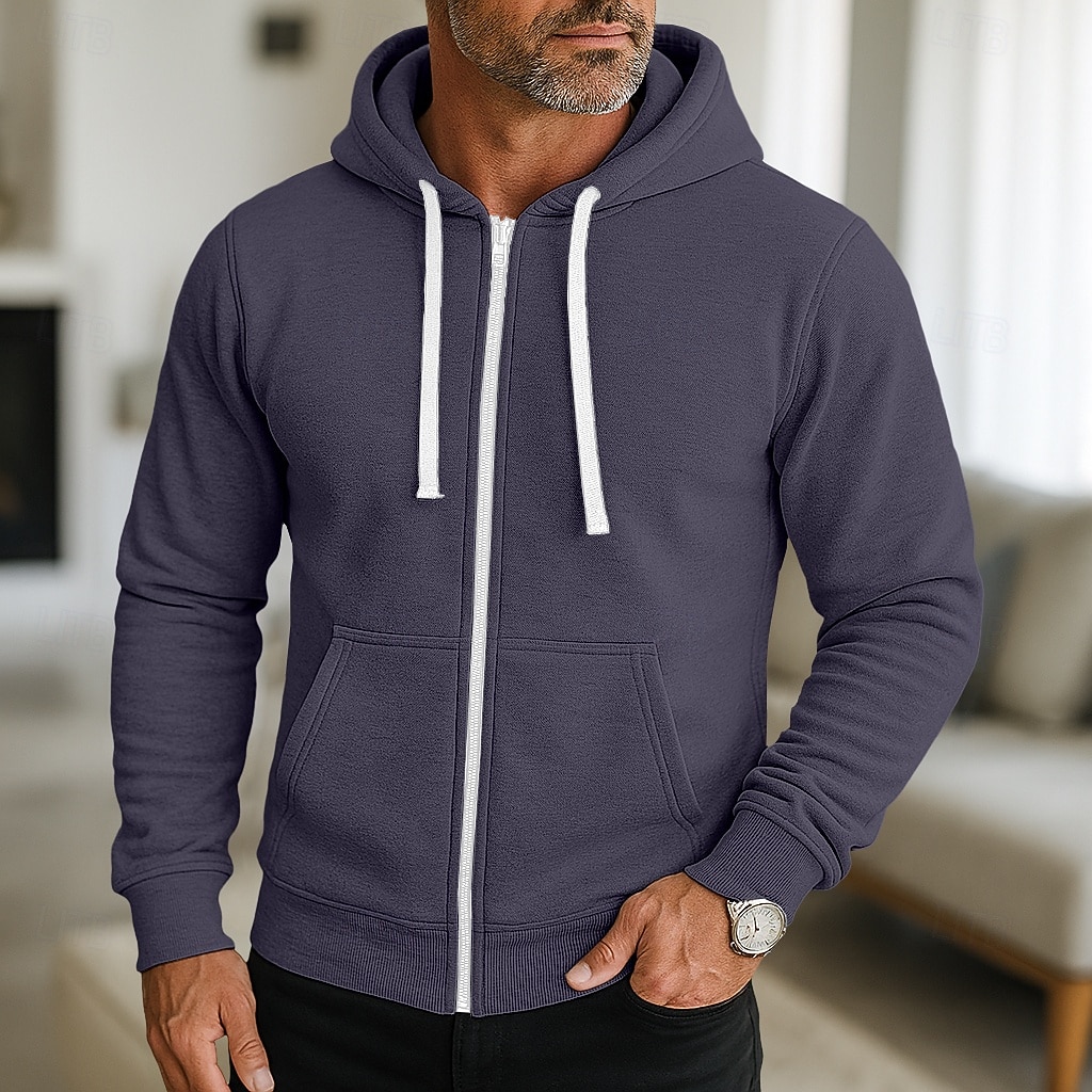 Per uomo Felpa con cappuccio Felpa con cappuccio a zip intera Rosso bordeaux Nero Blu marino Grigio chiaro Grigio scuro Con Cappuccio Semplice Con zip Sport & Outdoor Casuale Quotidiano Streetwear del 2025 a $17.99 –P3