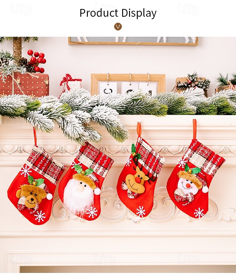 4 Weihnachtsstrümpfe, Glocken, Schneeflocken, Weihnachtsmann, Schneemann, Rentier, Geschenktüten, Weihnachtsfeier-Dekoration 2025 - $9.99 –P8