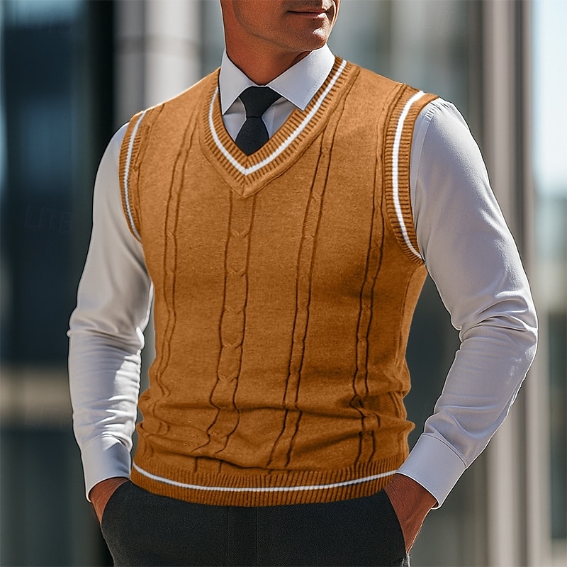 Herre Genser Genser vest Pullover genser Vest Riflet Strikke Vanlige topper Strikket Slank passform عادي V-hals Strikketøy Moderne Avslappet Dagligdagstøy Klær Høst Svart Hvit L XL 2XL 2025 - $21.99 –P6