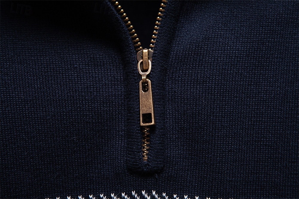 Homens Pulôver Tricotar Tops regulares Half Zip Listas Tecido Colarinho Clerical Legal Pulôver Escola Férias Roupa Primavera Outono Preto Azul Marinho Escuro S M L de 2026 por $53.99 –P22