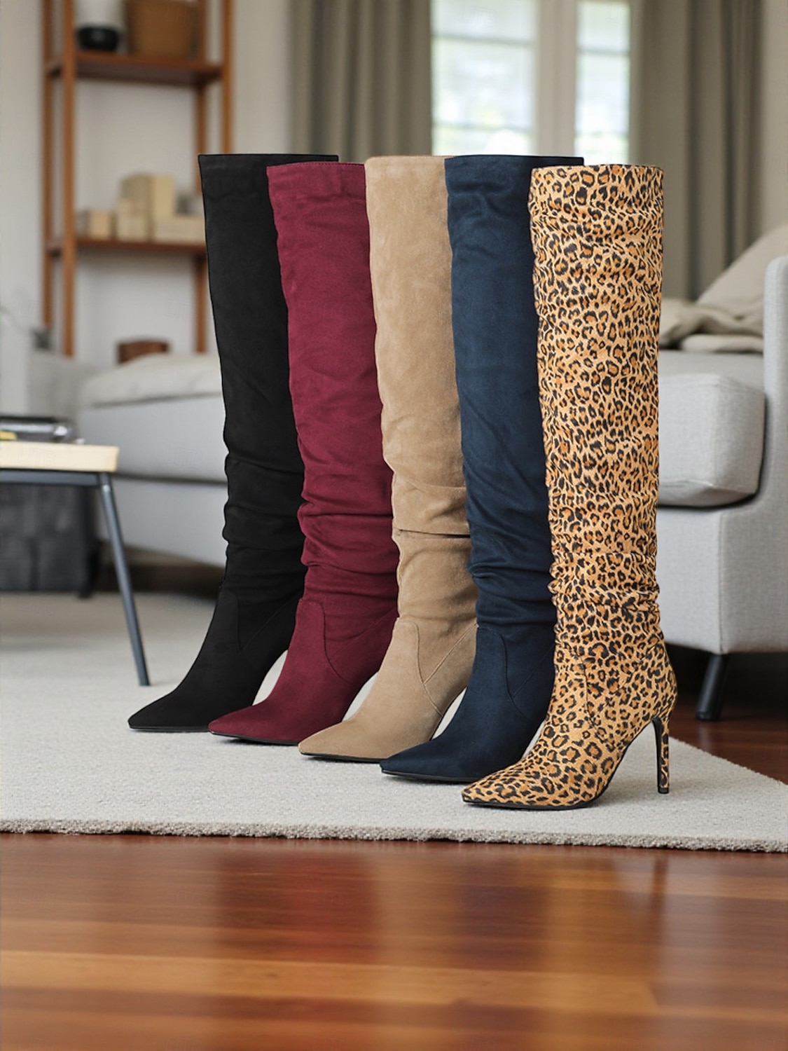 Bottes hautes pour femmes, style jambe large, convertibles au-dessus du genou, bottes à talon aiguille à bout pointu en daim pour des tenues de mode décontractées urbaines de 2025 ? $69.99 –P11