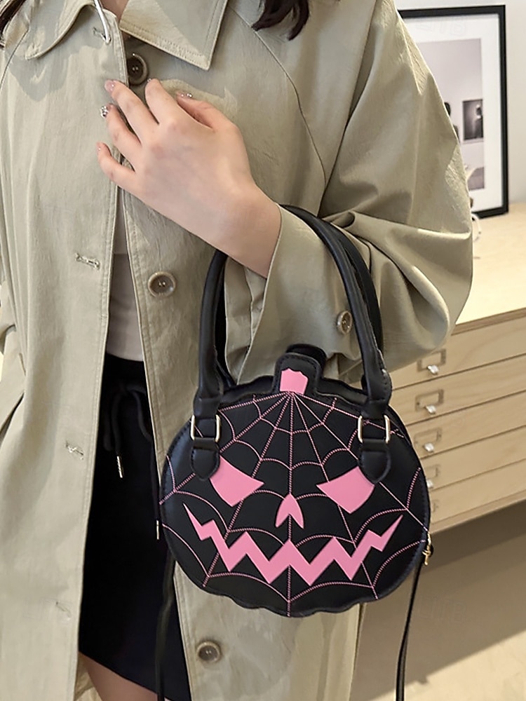 Halloween-pumpahandväska för kvinnor – söt axelväska med pumpamotiv och spindelnätsdesign, väska i konstläder för fest, cosplay och högtidskläder 2025 - $18.99 –P10