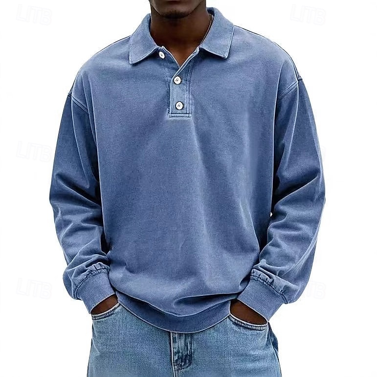 Herr Skjorta Polokrage Långärmad Ledigt / vardag Mjukt Spänne Enfärgad / vanlig färg Svart Rodnande Rosa Sportkläder Polyester 2025 - $28.99 –P5