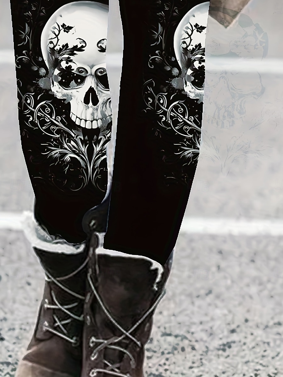 Women's Leggings Vacation Vintage Fashion Full Length High Waist Graphic Skull Printing Soft Breathable High Elasticity Outdoor Street Causal Black Spring Fall Winter Slim Fit 2026 - $21.99 –P4