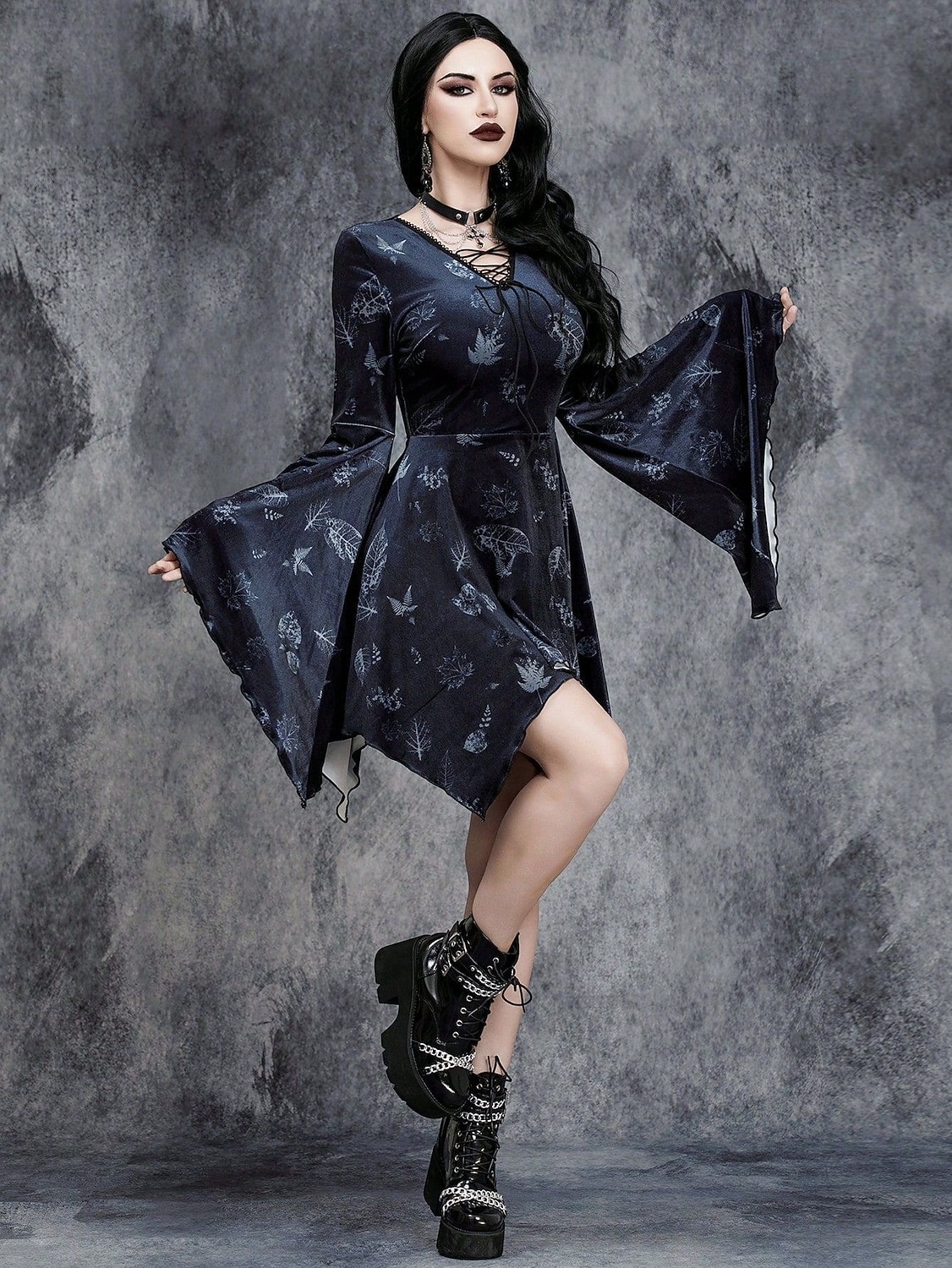 Gothic Mini Dress Bell Sleeve Witch Velvet Asymmetrical Hem Fancy Dress  Women's Fantasy Halloween Carnival Performance Party Adults Dress 2026 -  GBP 29