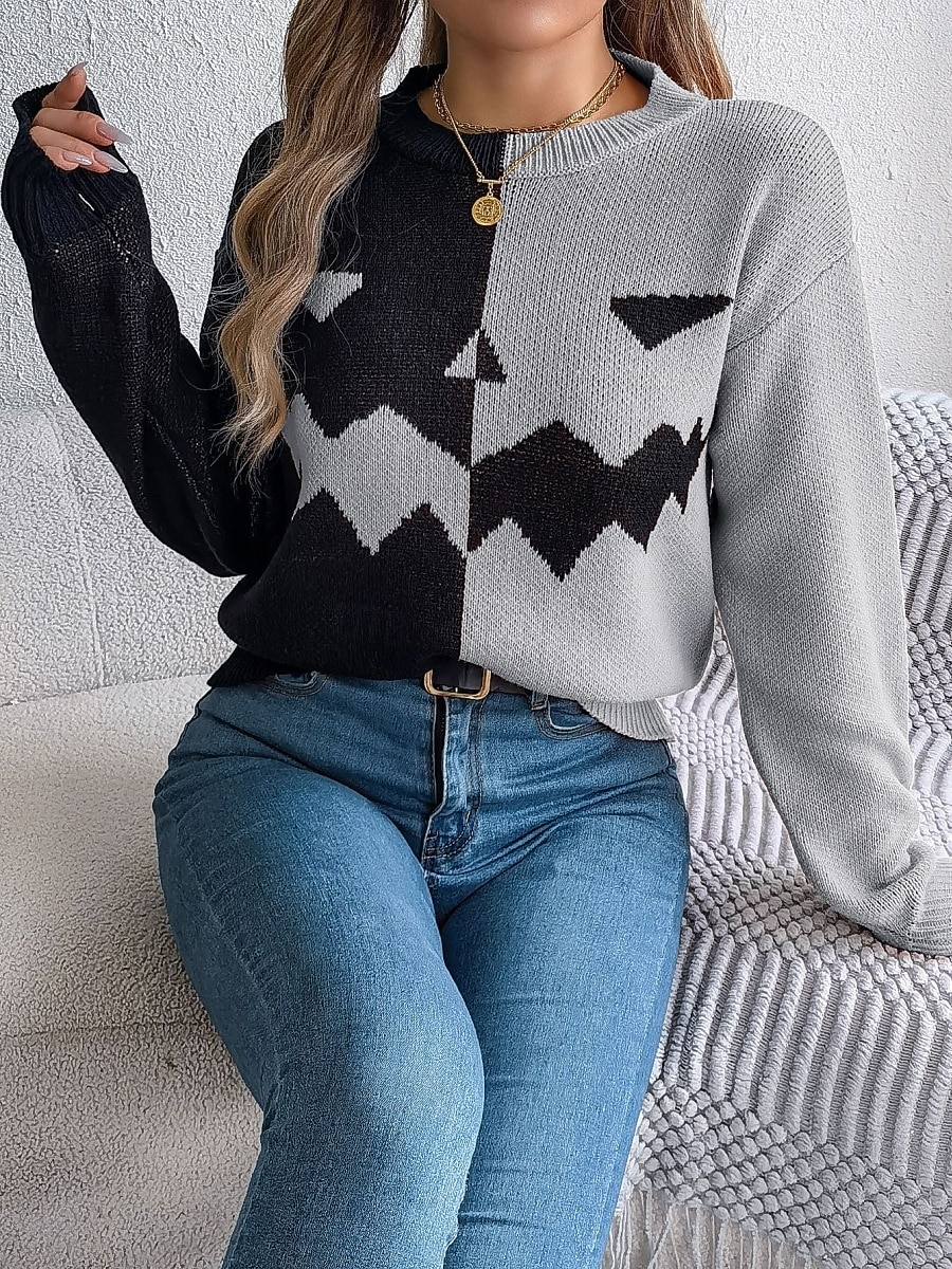 Maglione da donna Halloween con zucca casual morbido grafica colletto a coste maniche lunghe top regolari lavorato a maglia arancione khaki autunno inverno pre-autunno del 2025 a $31.99 –P18