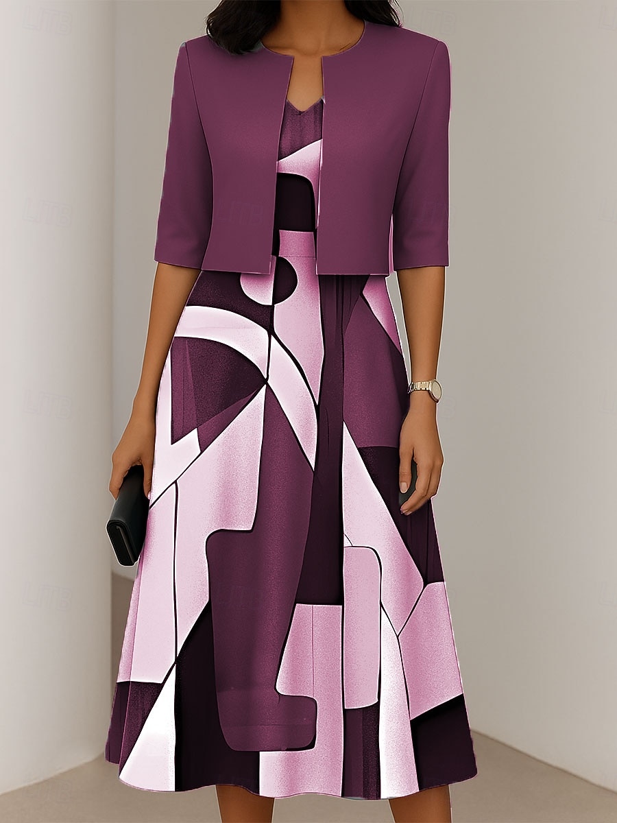 Damen Kleid-Set A Linie Kleid Sommerkleid Lässig Halbformelle Kleider Ombre Grafik Druck Midikleid Halbarm V Ausschnitt Urlaub Date Rosa Grün Grau Frühling Herbst Normale Passform 2025 - $36.99 –P4