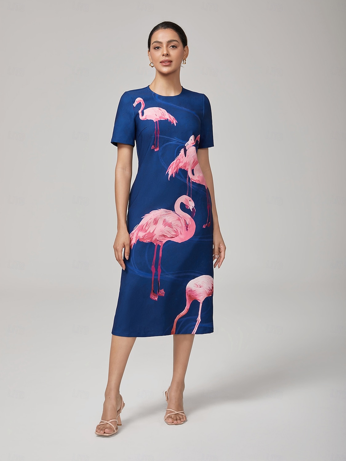 vestido longo elástico com estampa de flamingo de 2025 por $71.99 –P2