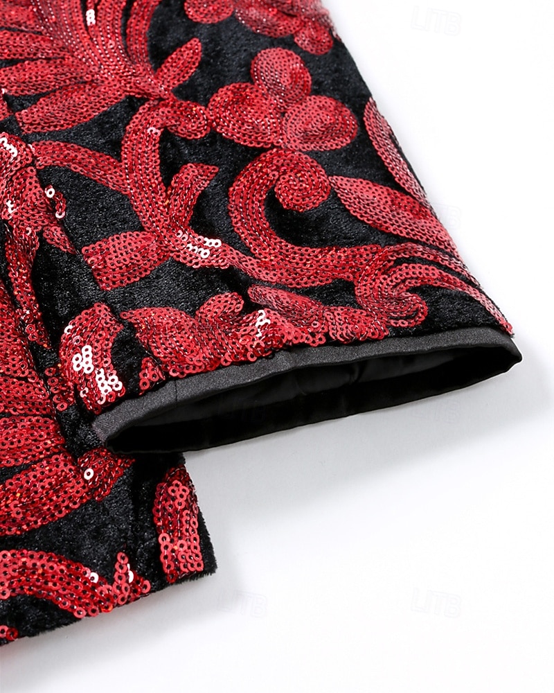 Per uomo Blazer Cocktail party Ricevimento di matrimonio Moda Casual Primavera Autunno Poliestere Floreale Tasca Bottoni Confortevole Monopetto Giacca Rosso del 2026 a $68.99 –P6