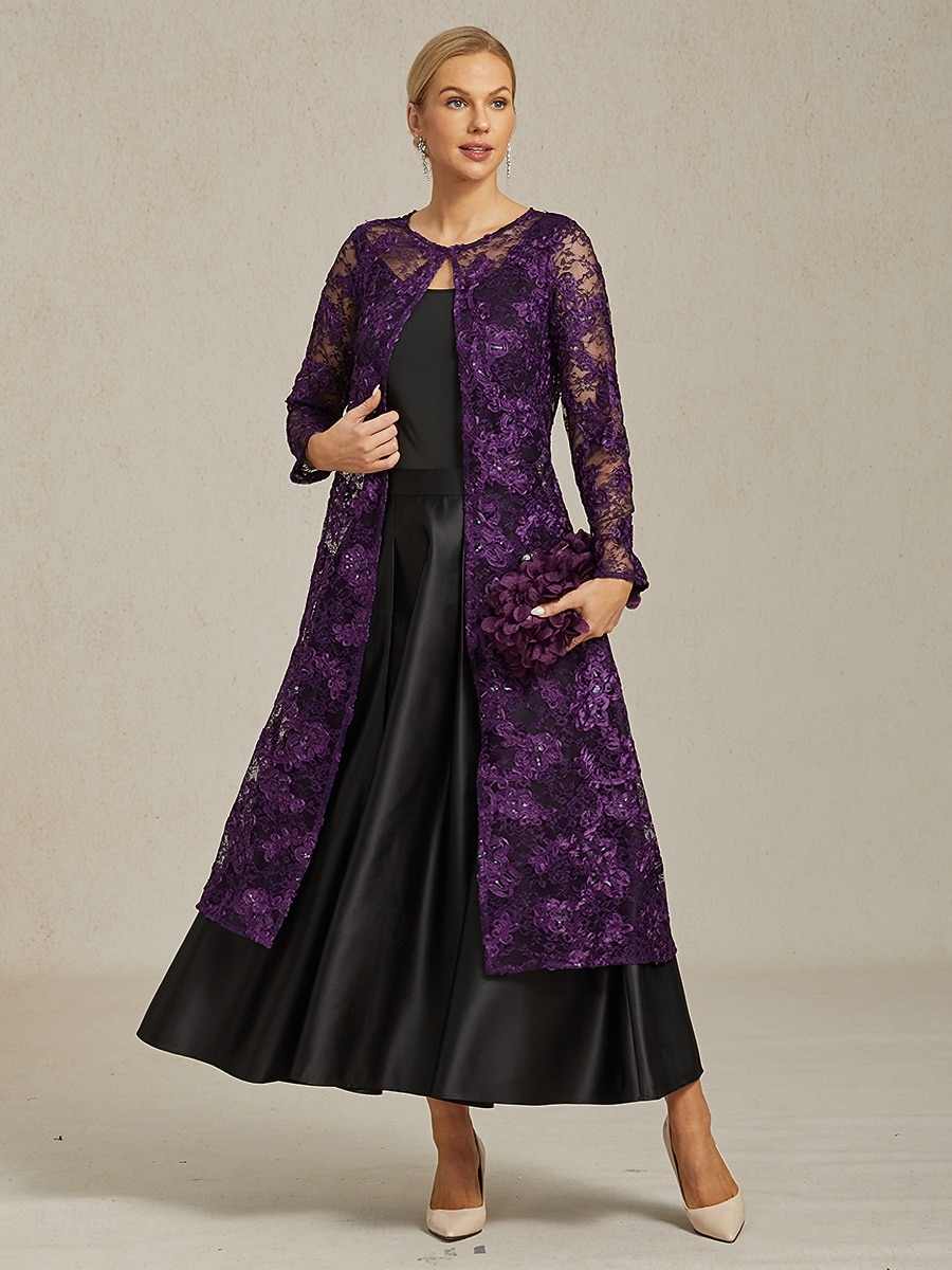 damekåpe blazerjakke blonder brodert åpen front elegant blomstermønster formell jubileumsfest bryllupsgjest åpen front lang rund hals normal passform langermet yttertøy aubergine vår høst 2025 - $69.99 –P1