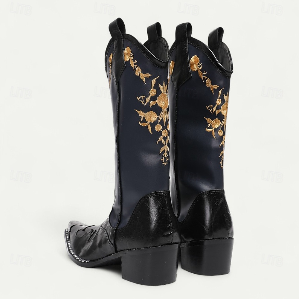 Men's Navy and Black Cowboy Boots with Gold Embroidery – Elegant Western Boots for Stage Performances, Country Celebrations and Themed Parties 2026 - $199.99 –P7