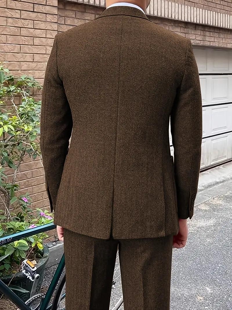 Uomo Casuale Completi in Tweed Bavero classico Caffè Tinta unita Vestibilità su misura 3 pezzi del 2025 a $130.99 –P3