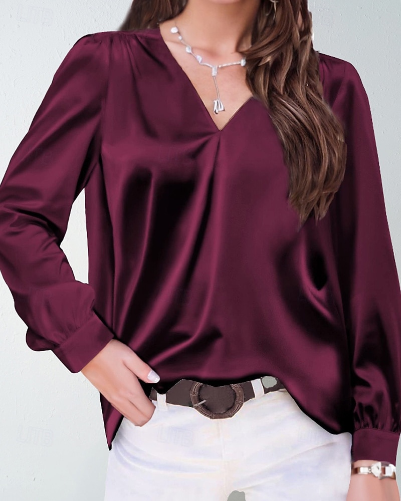 Damen Hemd Bluse Einfach Modern Lässig Langarm V Ausschnitt Normale Oberteile Täglich Ferien Ausgehen Gerafft Schwarz Weiß Gelb Rosa Wein Herbst 2025 - $25.99 –P8