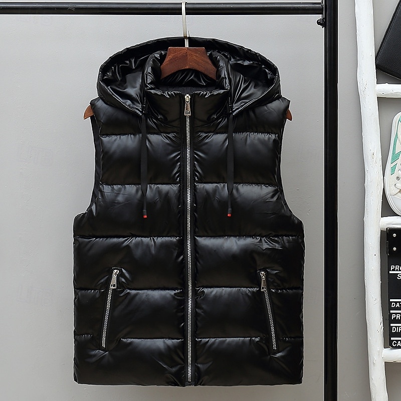 Pánské Puffer Vesta Kamizelka Vesta Dovolená Denní Rande Módní Na běžné nošení Podzim zima Kapsy Polyester Zahřívací Pohodlné Pevná barva Zip Kapuce Běžný Stříbrná Černá Rubínově červená Tmav 2025 - $33.99 –P12