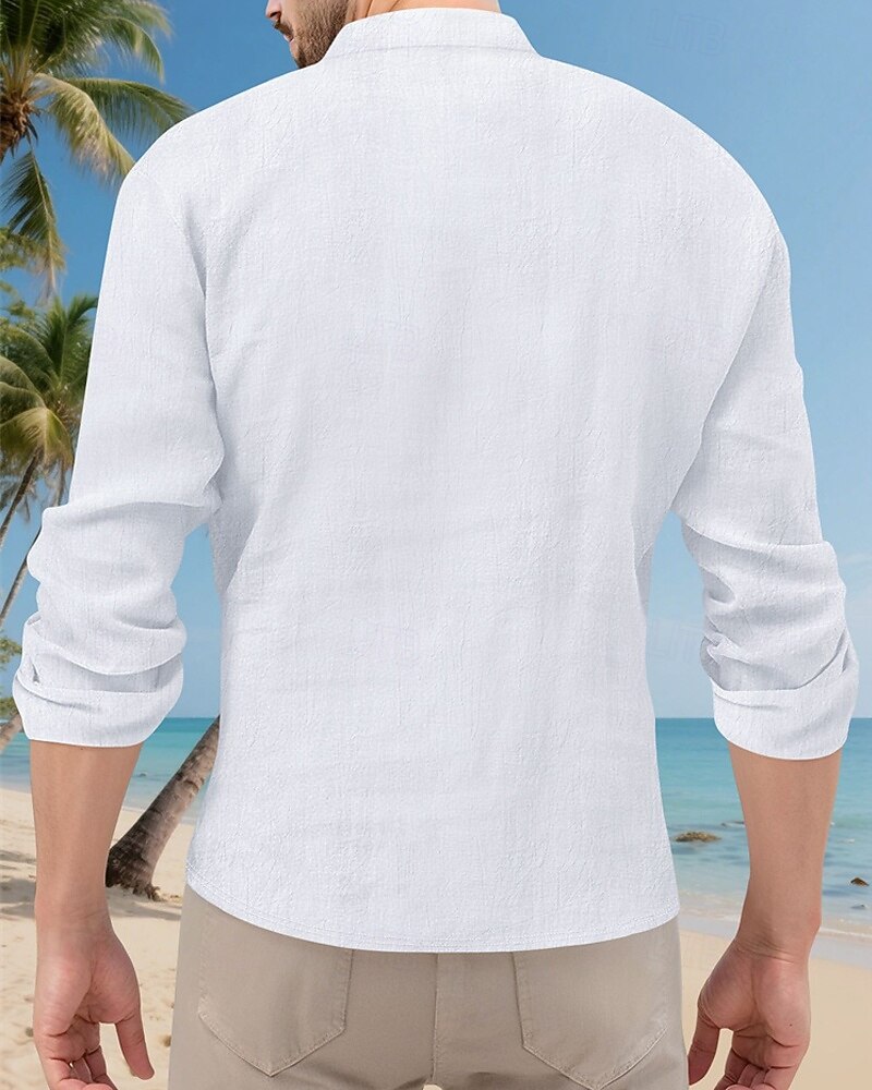 Per uomo Camicia Camicia popover Camicia Estiva Camicia casual Camicia da Spiaggia Nero Bianco Giallo Blu marino Azzurro cielo Manica Lunga Semplice Colletto alla coreana Vacanza Camicia hawaiana del 2025 a $23.99 –P4