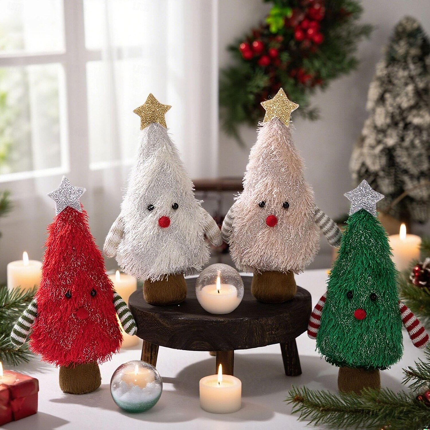 ornament de păpușă de pluș în formă de brad de Crăciun, păpuși drăguțe de pluș, brazi de Crăciun, design de copaci moi, figurine, păpuși, decorațiuni de birou pentru acasă și birou, sărbători 2025 - $7.99 –P2