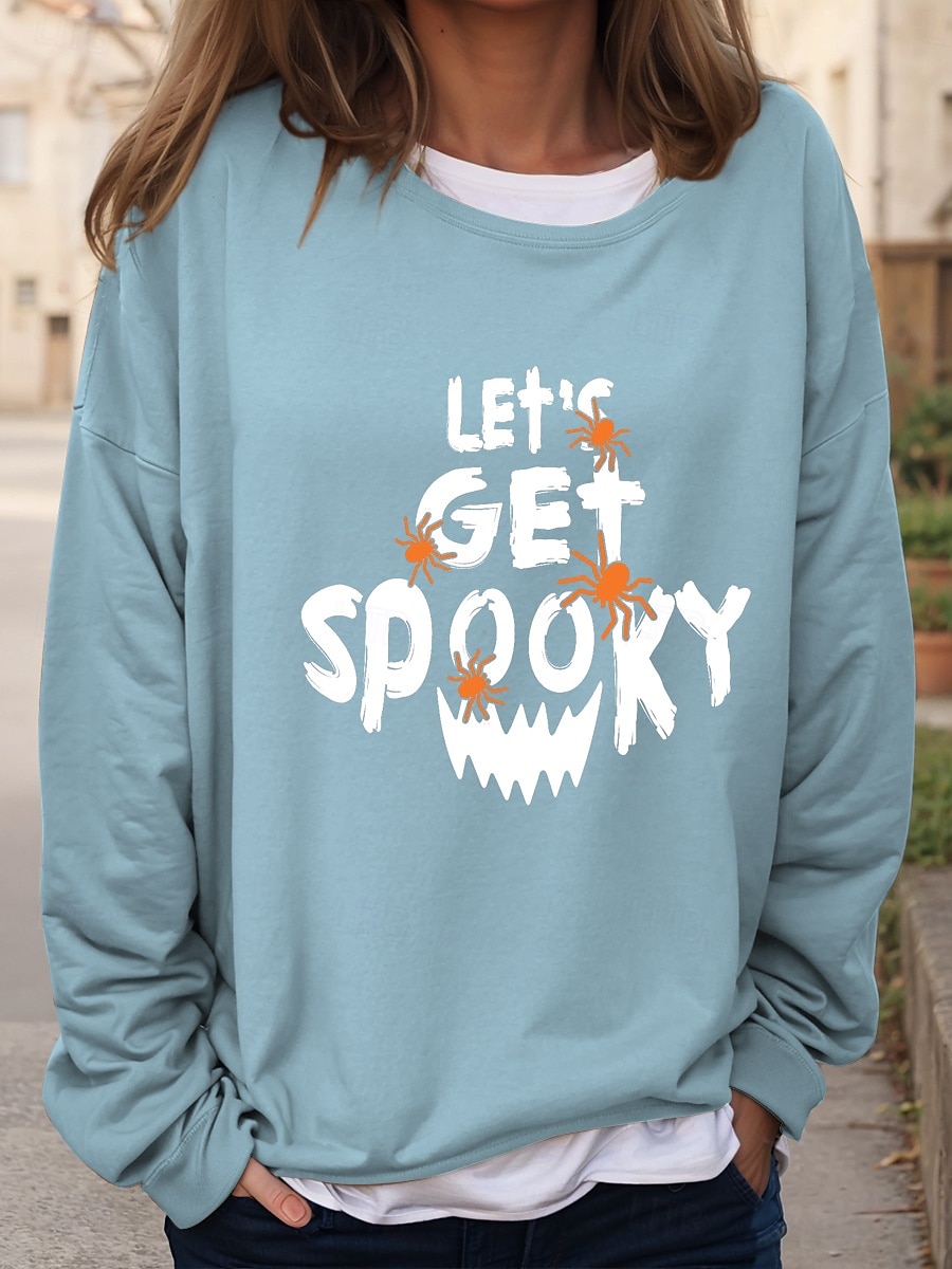 Bluzy damskie na Halloween, graficzne, codzienne, z długim rękawem, z okrągłym dekoltem, regularne, z nadrukiem, czarne, niebieskie, pomarańczowe, zielone, khaki, jesienne i zimowe 2025 - $24.99 –P6