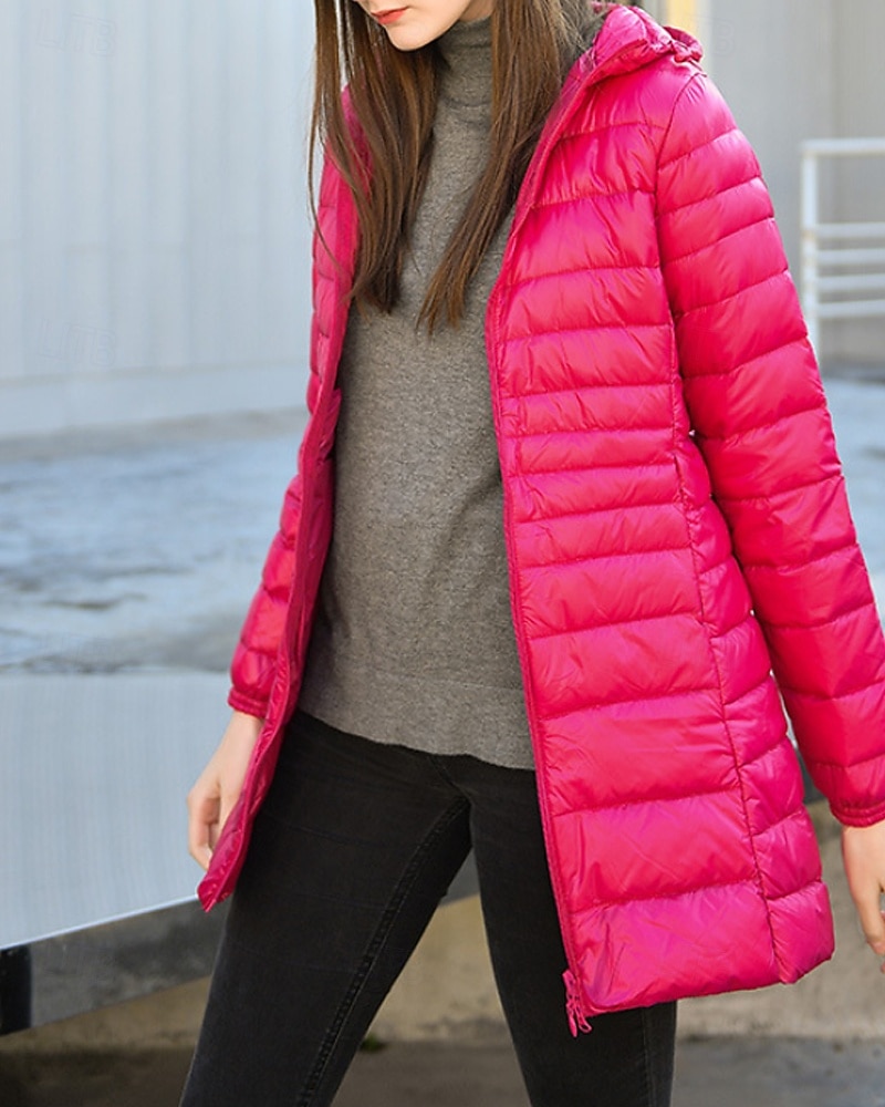 Femmes Doudoune Manteau Chaud Confortable Fermeture éclair Avec Poches Mode Uni Fête Sortir Décontracté Quotidien Week-end Fermeture éclair Long À capuche Coupe régulière manche longue Vêtements de 2025 ? $57.99 –P5