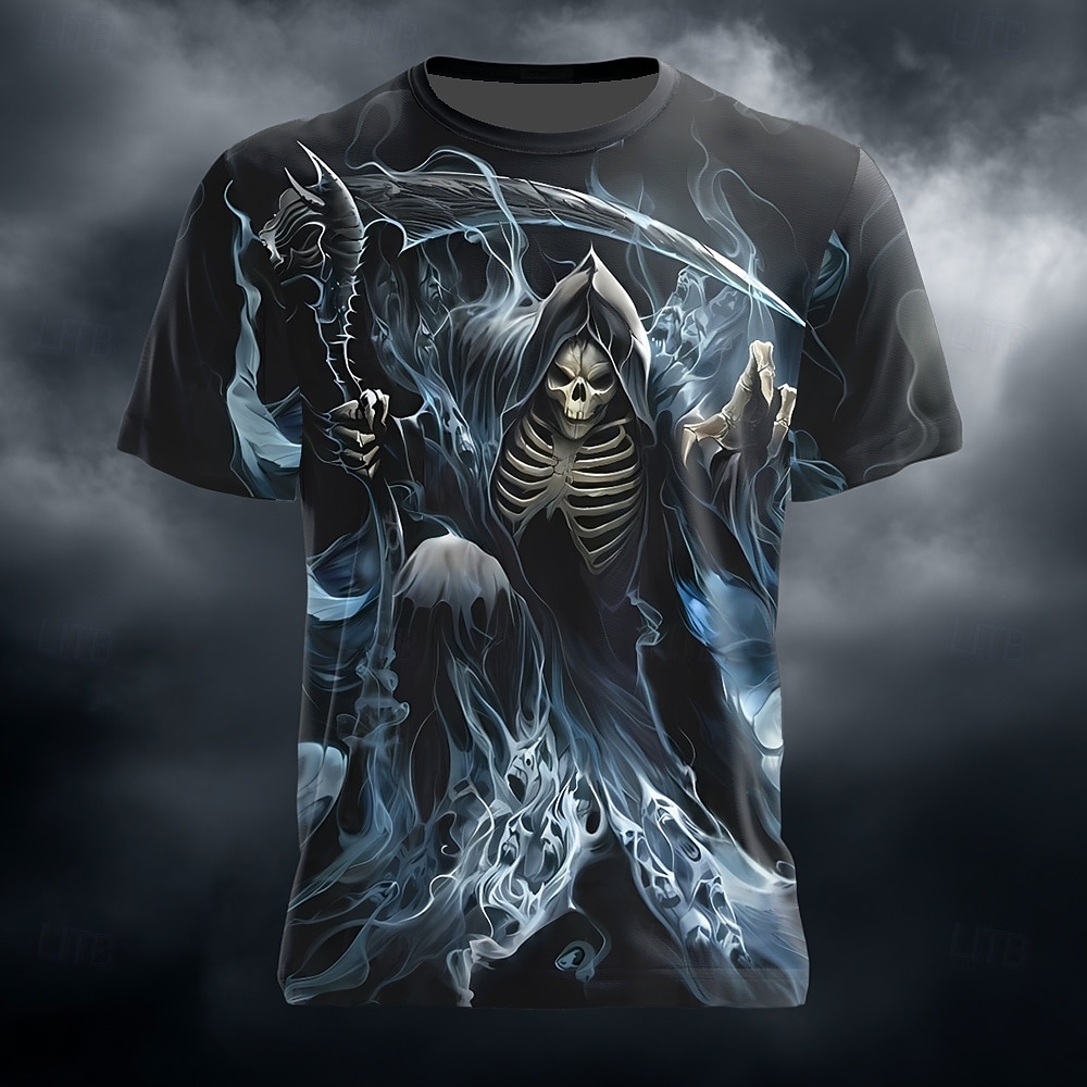 Voor heren Magere Hein 3D Maaimachine T-shirt Korte mouw T-shirt 3D-afdrukken Strakke ronde hals Overhemd overdreven Ontwerper Verschrikking Club Feest Straat blauw Groen Zomer Lente Alle seizoenen 2026 - $22.99 –P1