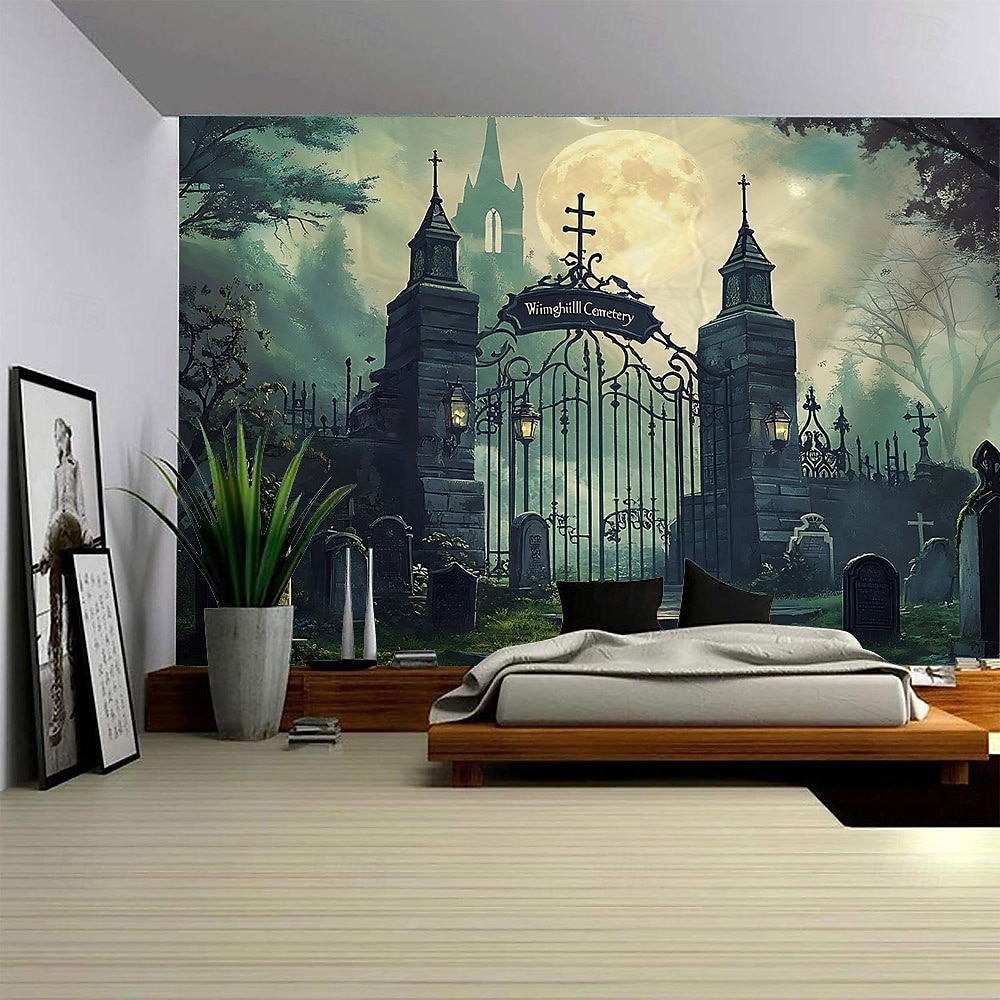 Halloween Witch Window Tapestry, Spooky Full Moon and Flying Witch Silhouette Wall Hanging, Polyester Fabric Haunted House Decor for Living Room, Bedroom, Dorm, or Party, Wrinkle-Free, Easy to Hang, Gothic Room Aesthetic Decoration 2025 - $12.49 –P4