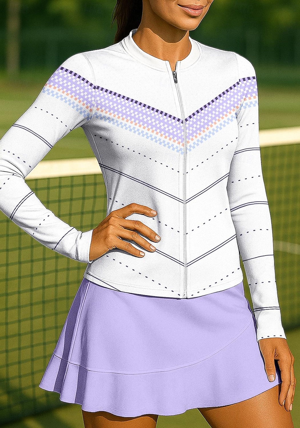 Naisten Geometrinen Urheilupaita Tennispaita Pitkähihainen Vetoketju Kukka-aihe UPF50+ UV-vastustuskykyinen Erittäin elastinen Kosteuden siirtävä Hengittävä Lentopallo Tennis Golf poolokaulus 2026 - $20.99 –P3