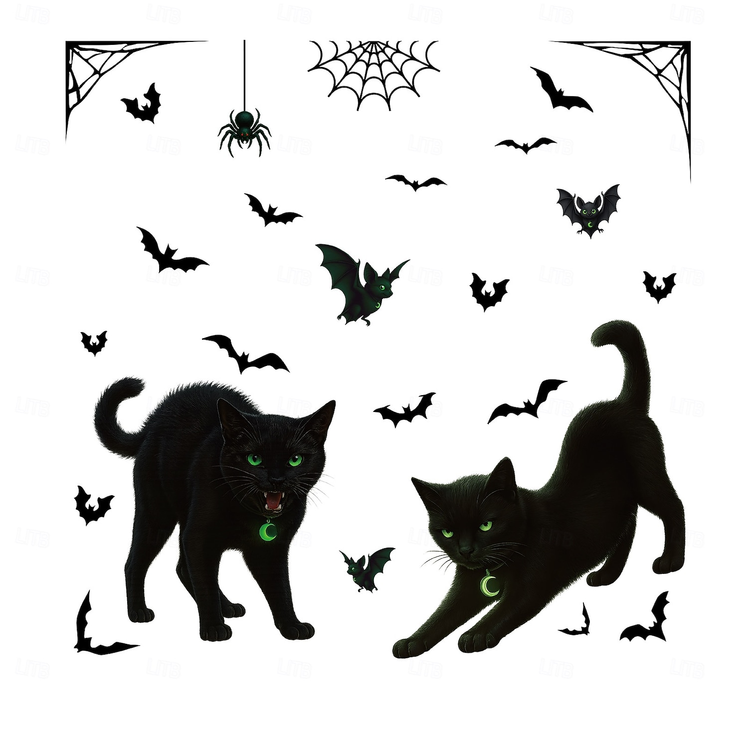 4 hojas de pegatinas de pared para Halloween, para ventanas, telarañas y murciélagos. &Gatos negros, estática, escaparate de Halloween &decoración del hogar 2025 - $9.49 –P4