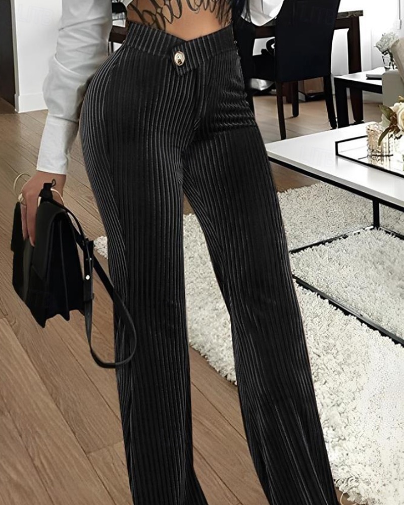 Pentru femei Picior Larg Pantaloni Corduroy Șic Stradă Stilat Lungime totală Natural Simplu Talie elastică Comfortabil Stradă Concediu Sfârșit de săptămână Rugină Bleumarin Negru Verde Toamnă Iarnă 2025 - $22.99 –P4
