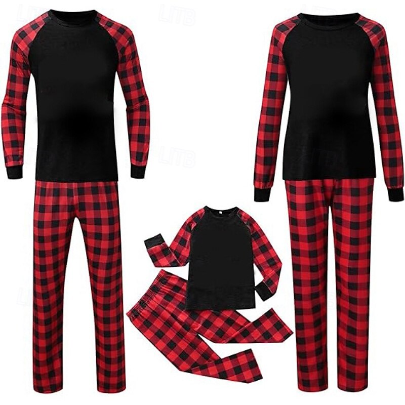 Familie Schlafanzug Karomuster Heim Patchwork Rote Langarm Aktiv Passende Outfits 2026 - $18.99 –P2
