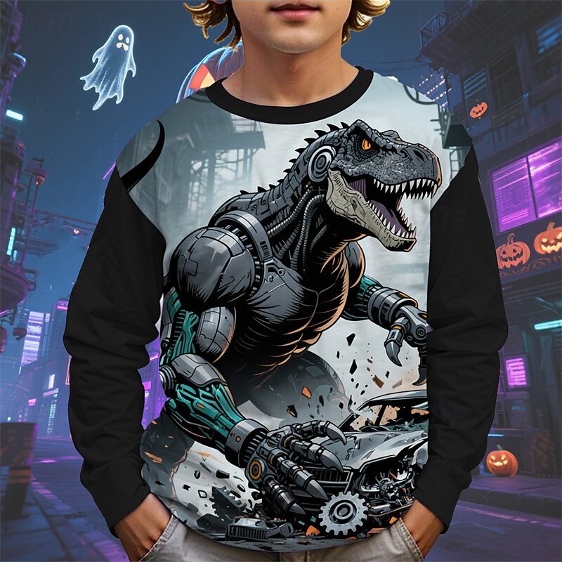 Halloween Pojkar 3D Tecknat Pumpa Dinosaurie T-shirt Långärmad Vår Höst Mode Grundläggande Barn 4-12 år Rund hals Utomhus Ledigt Dagligen Normal 2025 - $13.99 –P5